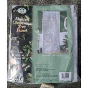 Christmas Lace Curtain Panel Lighted Tree 40 x 84 Window Door or Wall Decor New